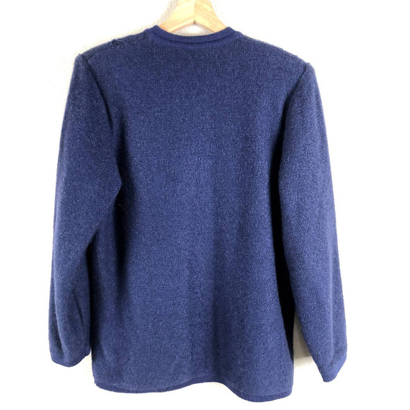 VINTAGE 90s St Georges Sweater Cardigan Blue Mohair Blend Italian Made Sz Large - Picture 2 of 12